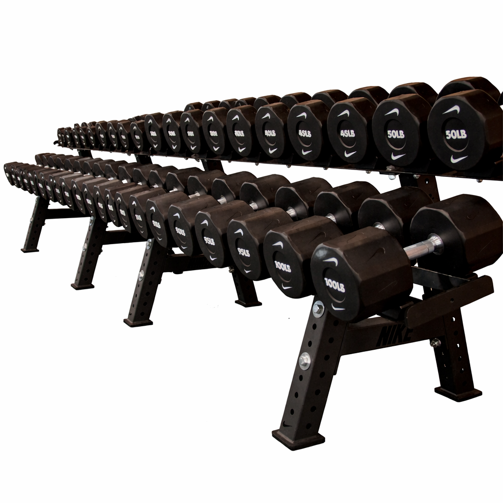 Ensemble d'haltères professionnels en uréthane Nike Strength 5-100LB avec support