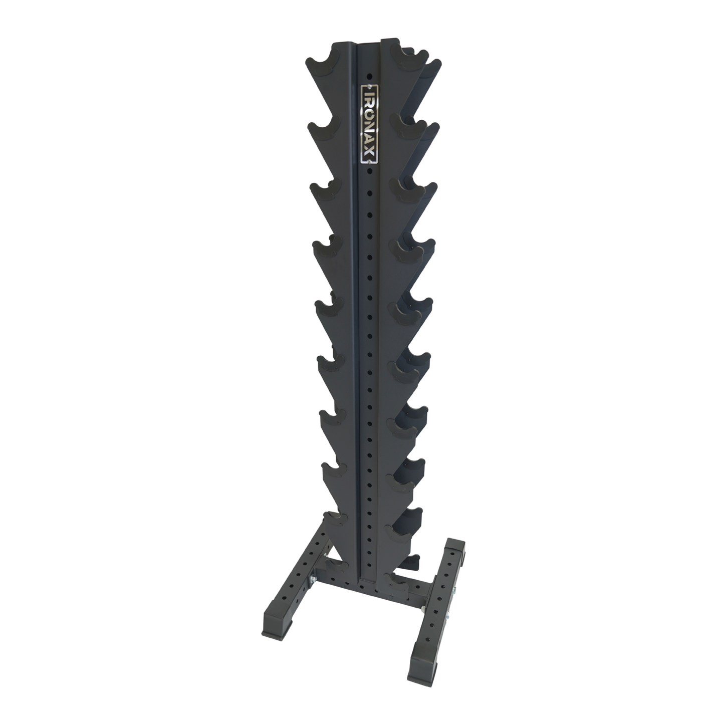 IRONAX 10 PAIR VERTICAL RACK with MEGA FITNESS 5-50LB RUBBER HEX DUMBBELL SET