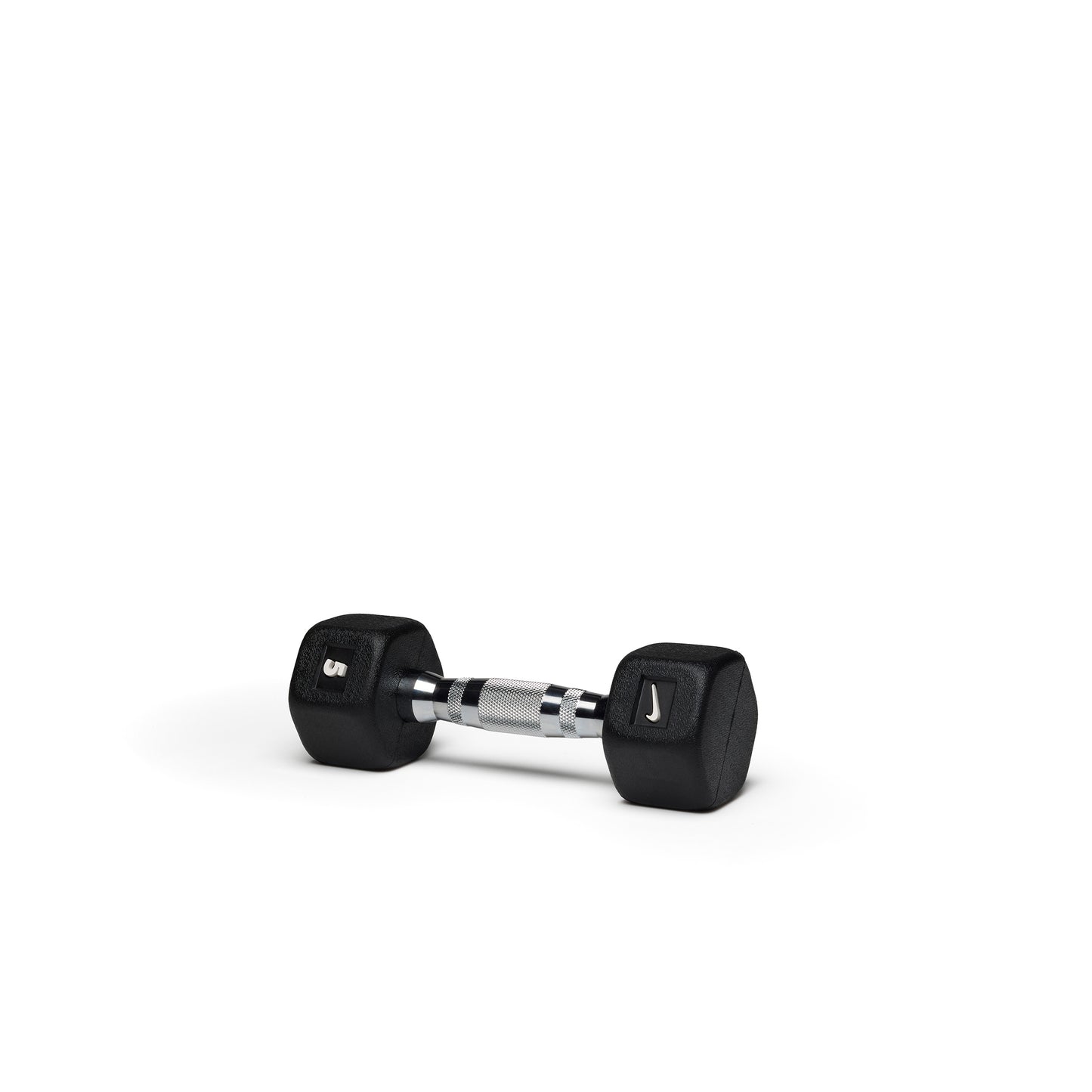 5lb black hex dumbbell with knurled handle for lightweight training, rehabilitation exercises, and beginners.