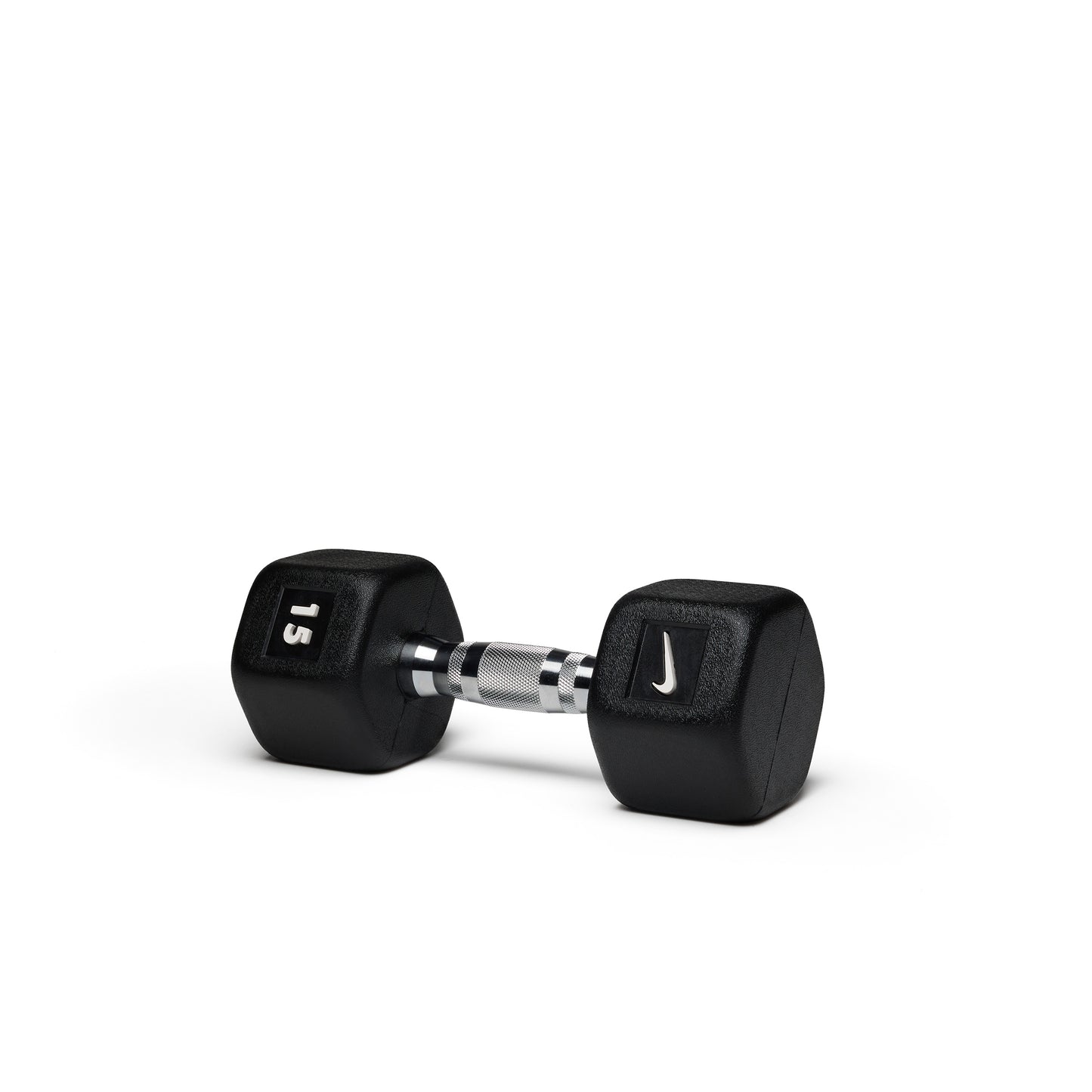 15lb black hex dumbbell with textured grip handle for effective resistance training and functional exercises.