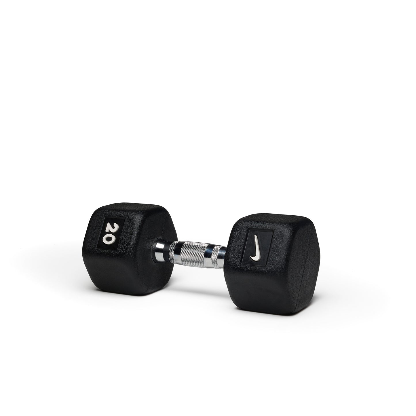 20lb black hex dumbbell with knurled handle for intermediate strength training and muscle toning workouts.