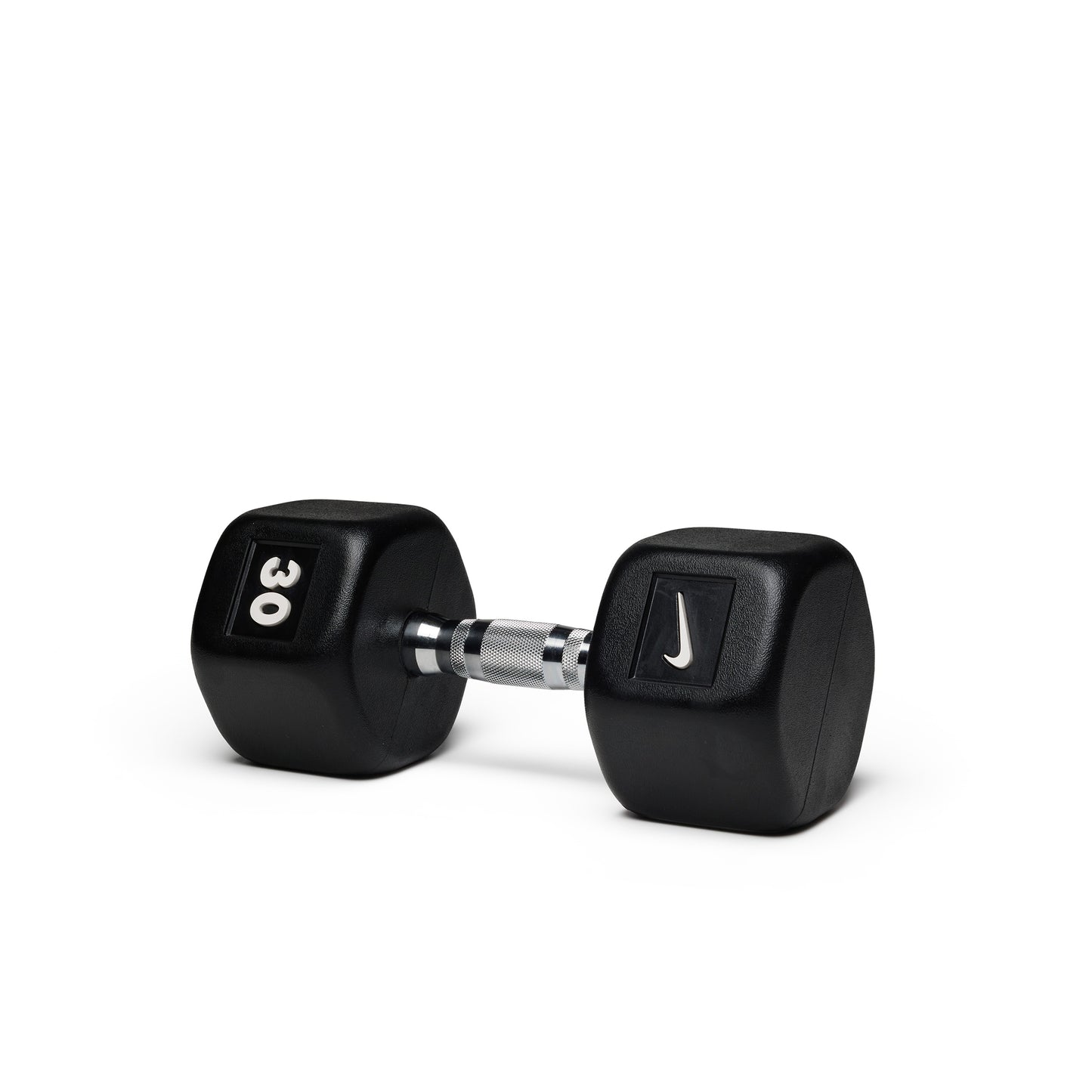 30lb black hex dumbbell with textured grip for effective resistance training and muscle building exercises.