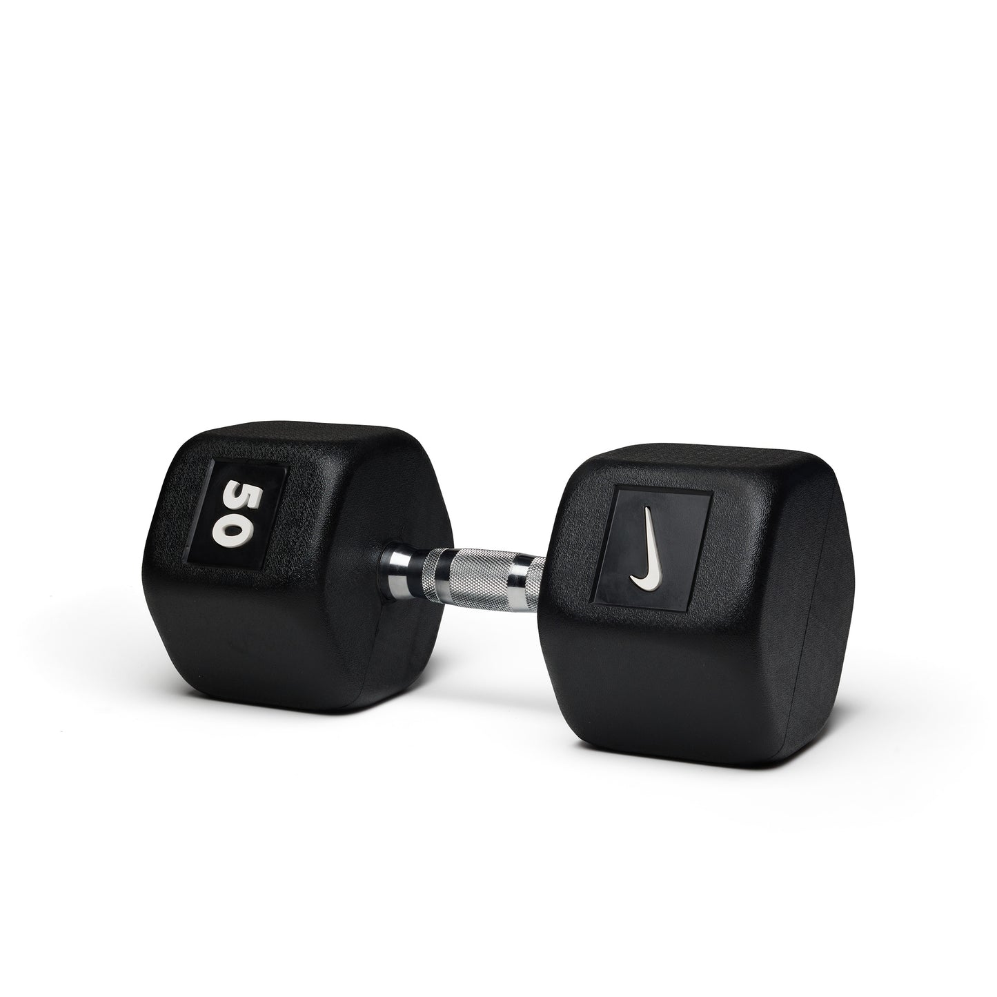 50lb black hex dumbbell with ergonomic grip designed for advanced strength training and muscle building.