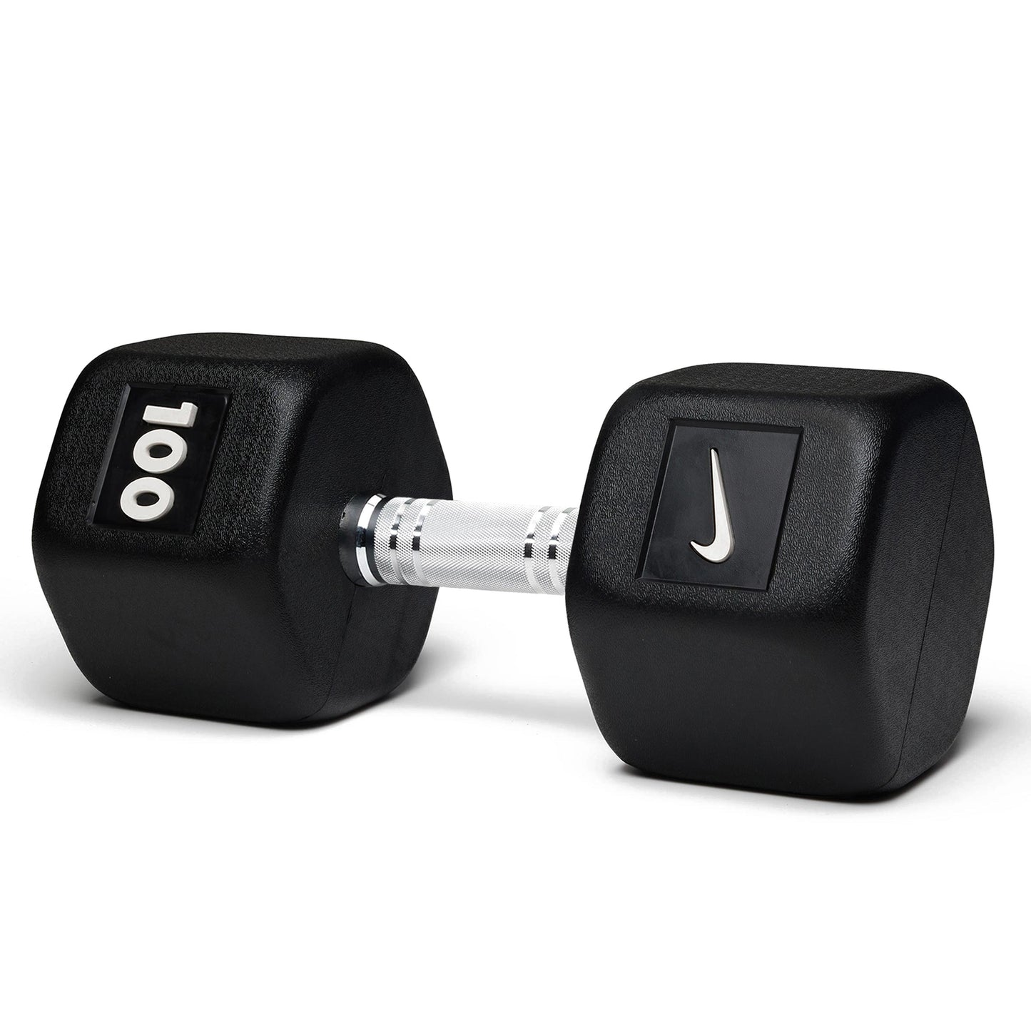 100lb black hex dumbbell with professional-grade construction for maximum strength training and powerlifting.