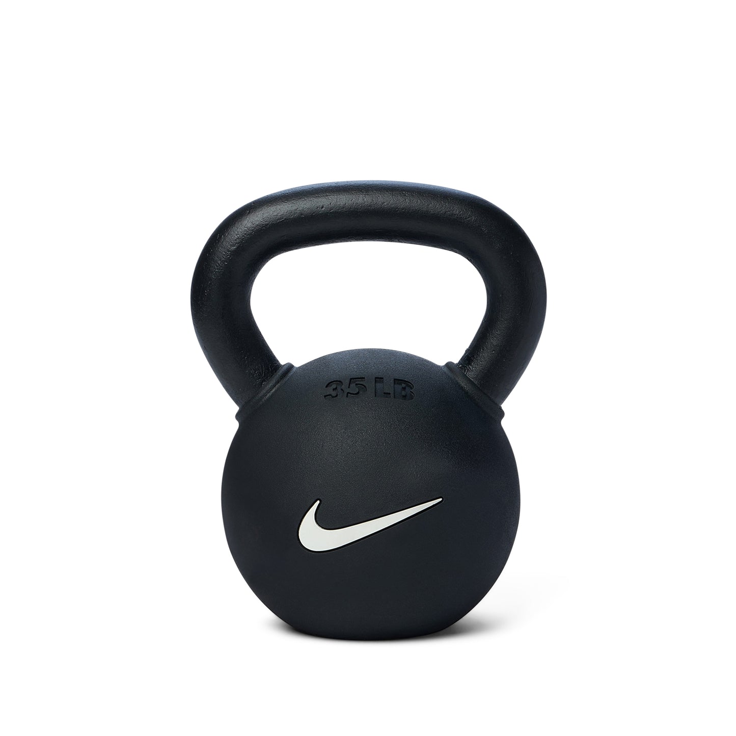 35lb rubber-coated kettlebell with ergonomic handle for floor protection and comfortable grip during functional training.