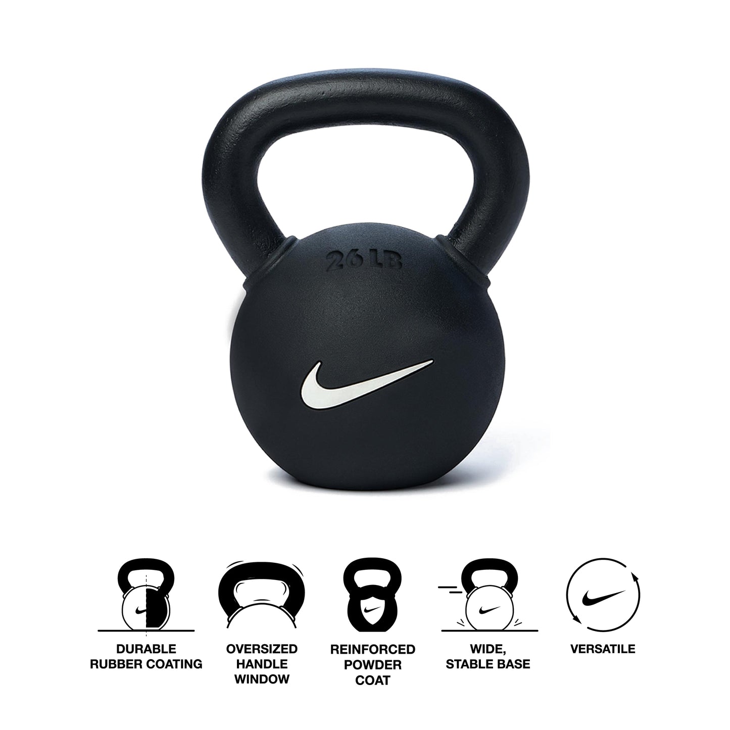 Black rubber-coated kettlebells collection in various weights for functional strength training and HIIT workouts.