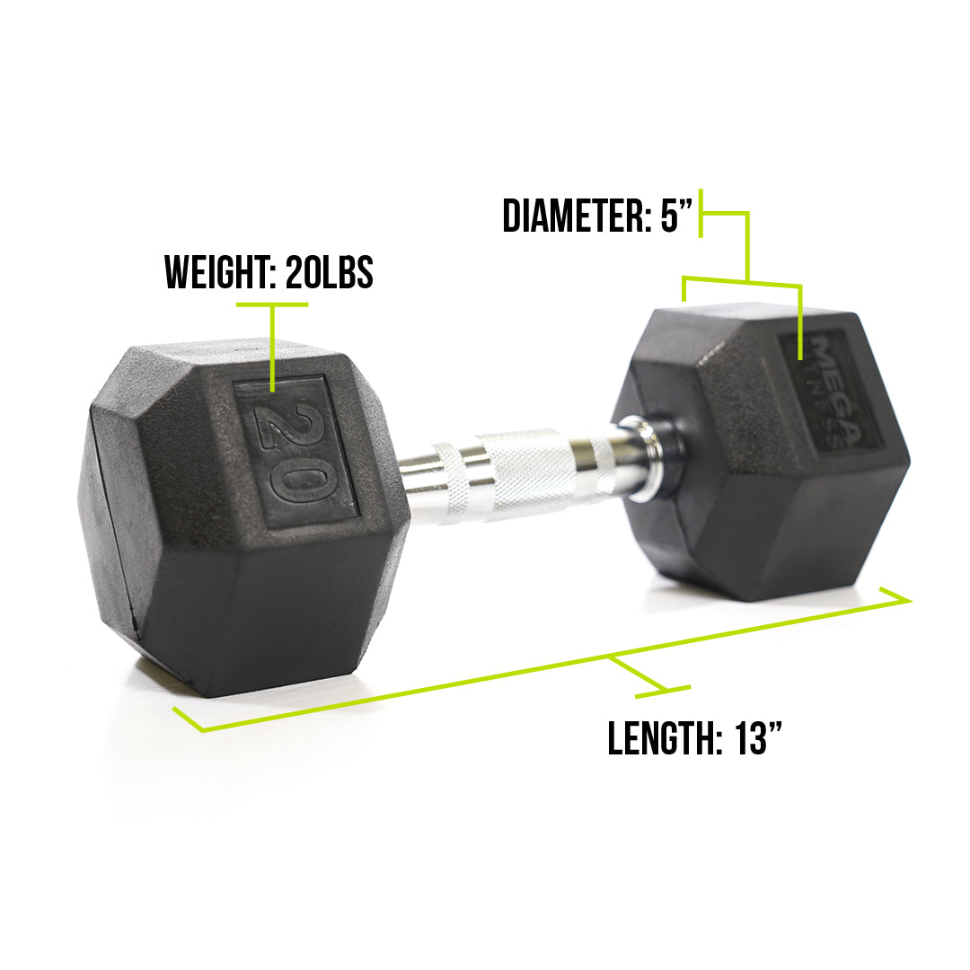 Mega Fitness - Rubber Hex Dumbbell 20lbs