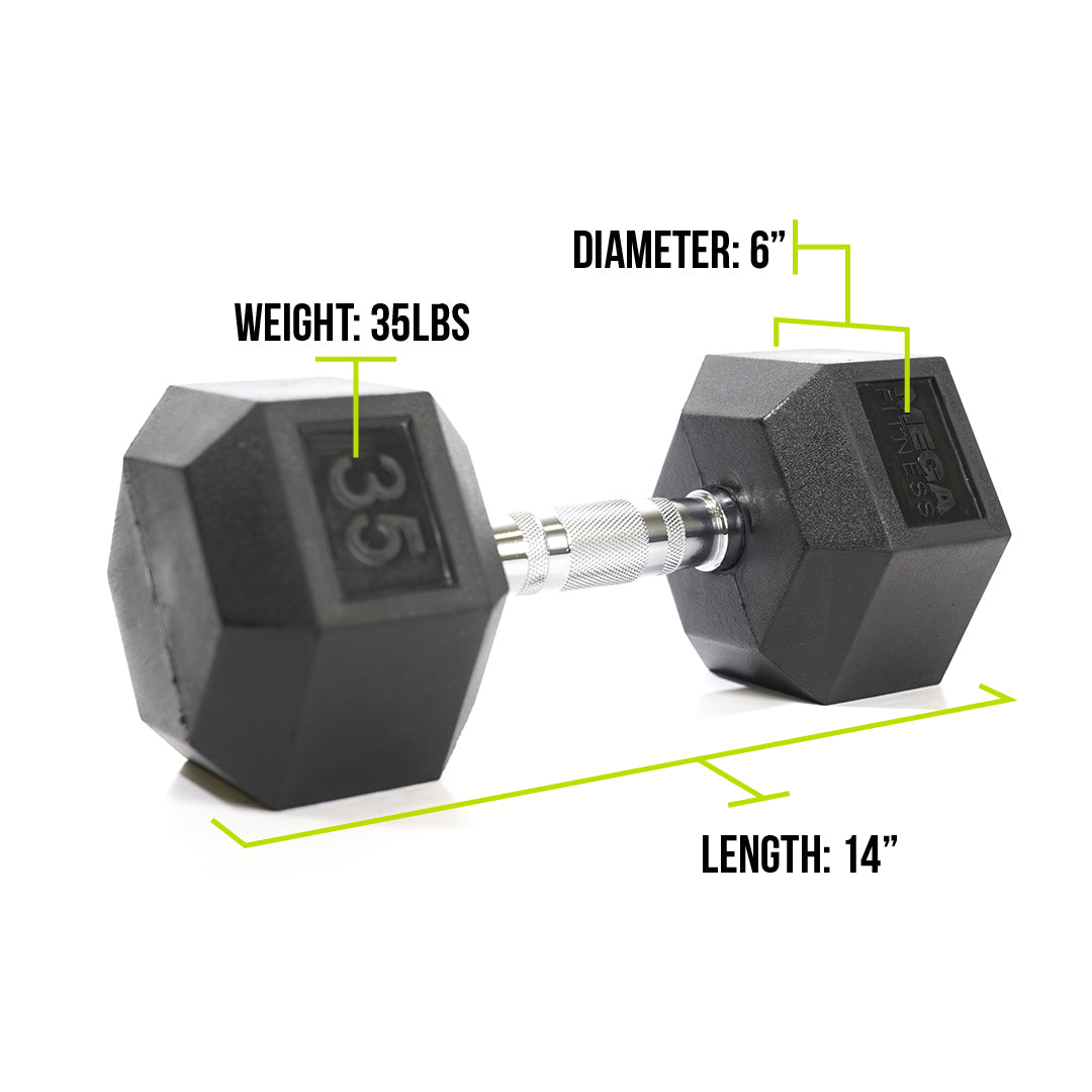 Mega Fitness - Rubber Hex Dumbbell 35lbs