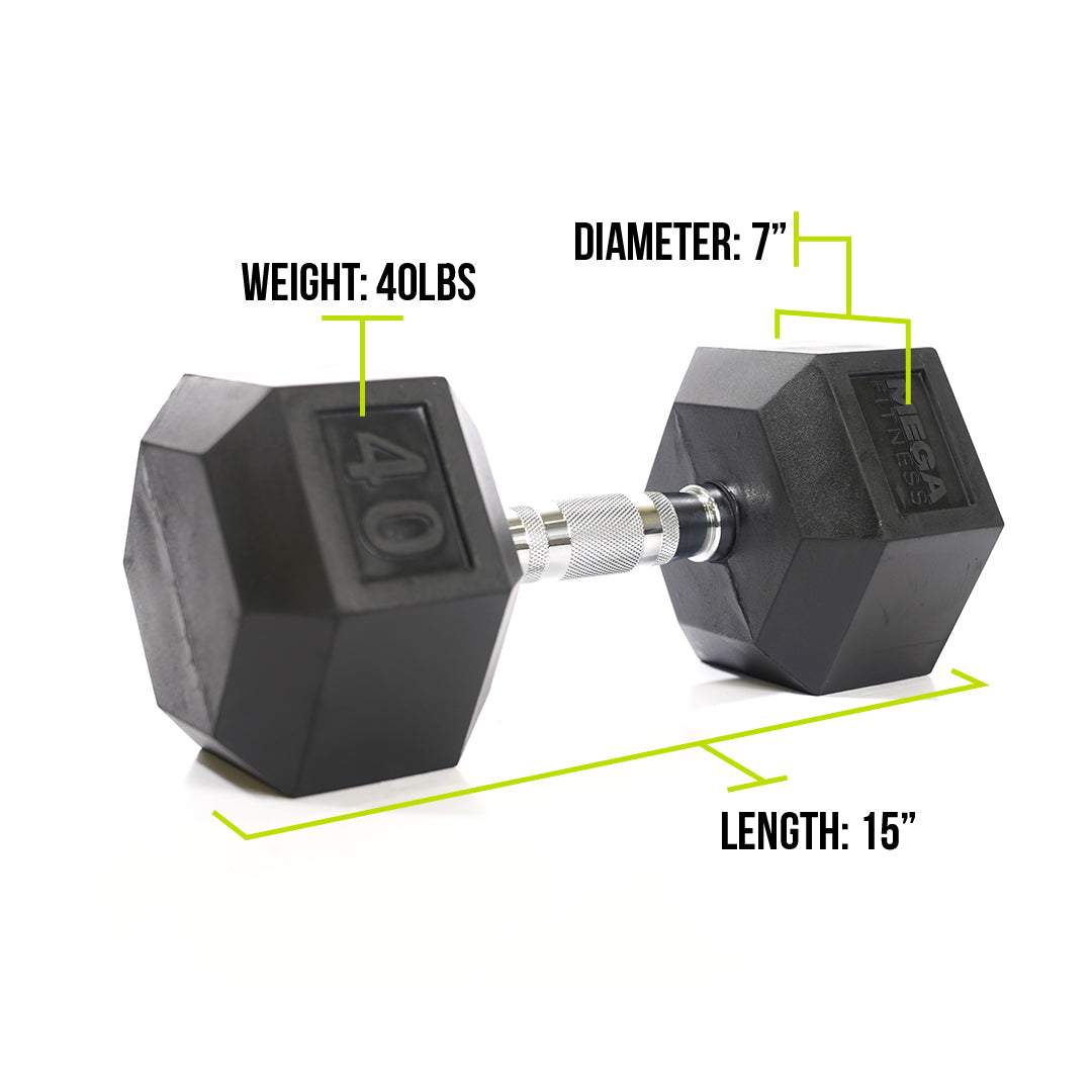Mega Fitness - Rubber Hex Dumbbell 40lbs