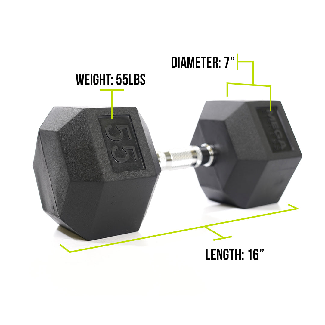 Mega Fitness - Rubber Hex Dumbbell 55lbs