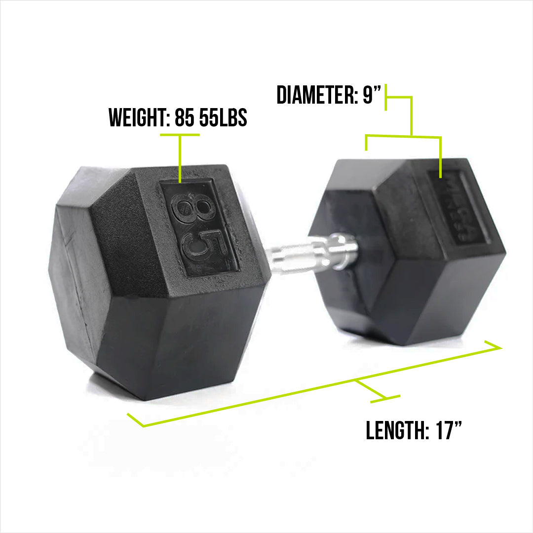 Mega Fitness - Rubber Hex Dumbbell 85lbs