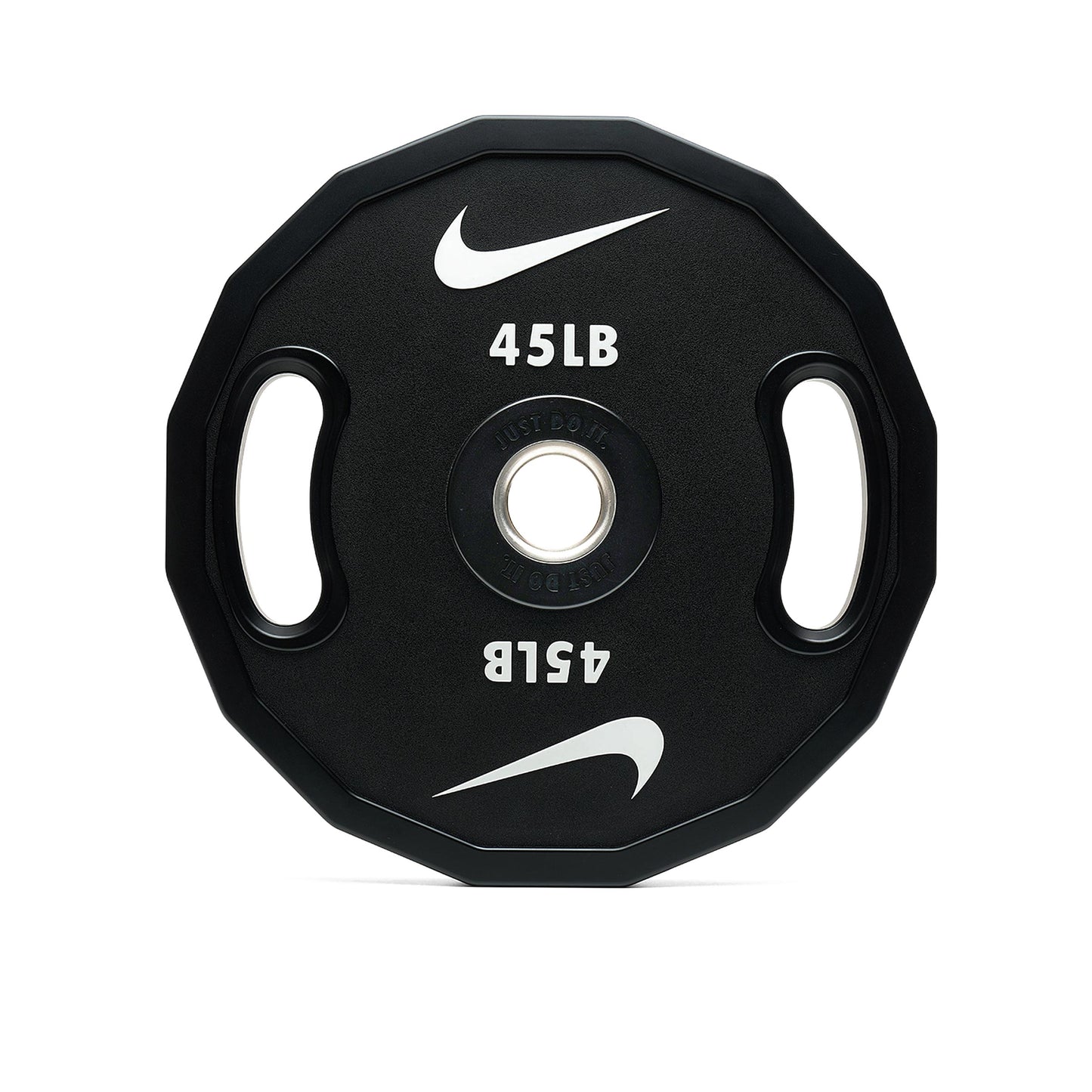 45lb Nike Strength Pro urethane weight plate with ergonomic handles for Olympic lifting and strength training.