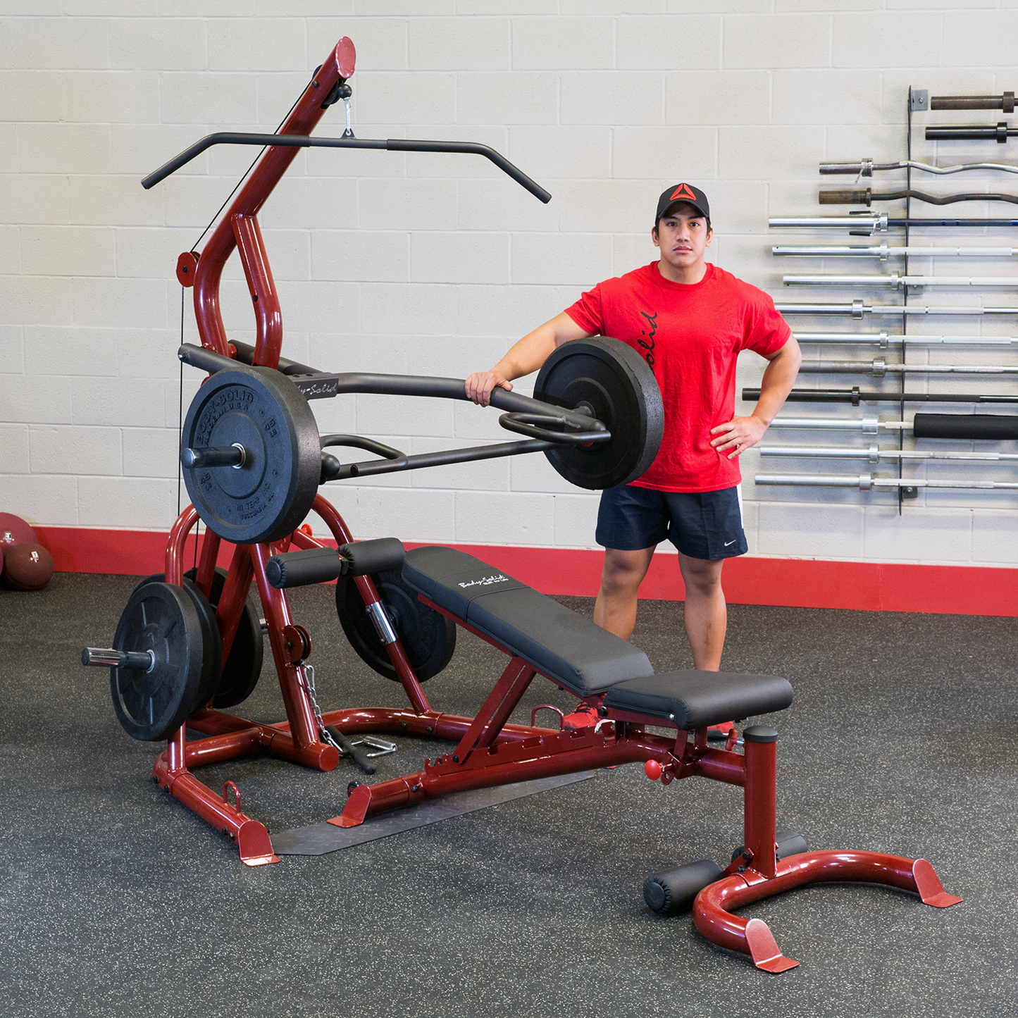 Body-Solid - Ensemble d'appareils de musculation Leverage Gym GLGS100P4 avec banc GFID100