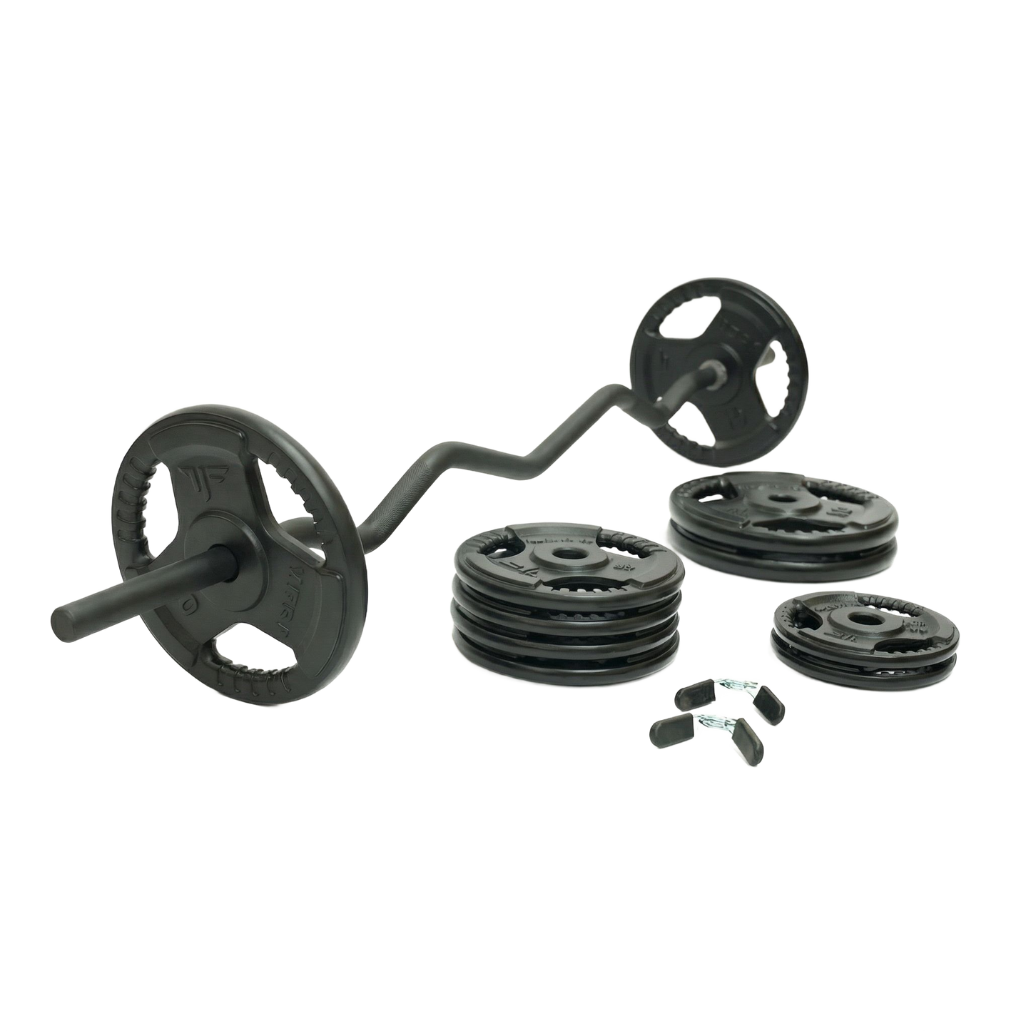 Mega Fitness - Ensemble de plaques de poids standard en acier 1" 75 lb avec barre de curl
