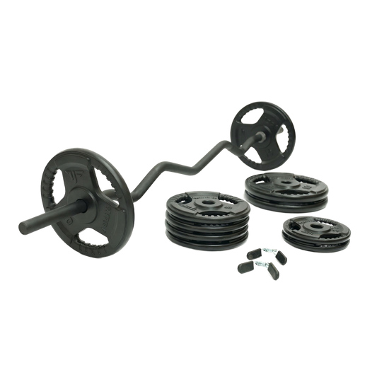 Mega Fitness - 1" Standard Steel Plate 75lbs Set with Curl Bar