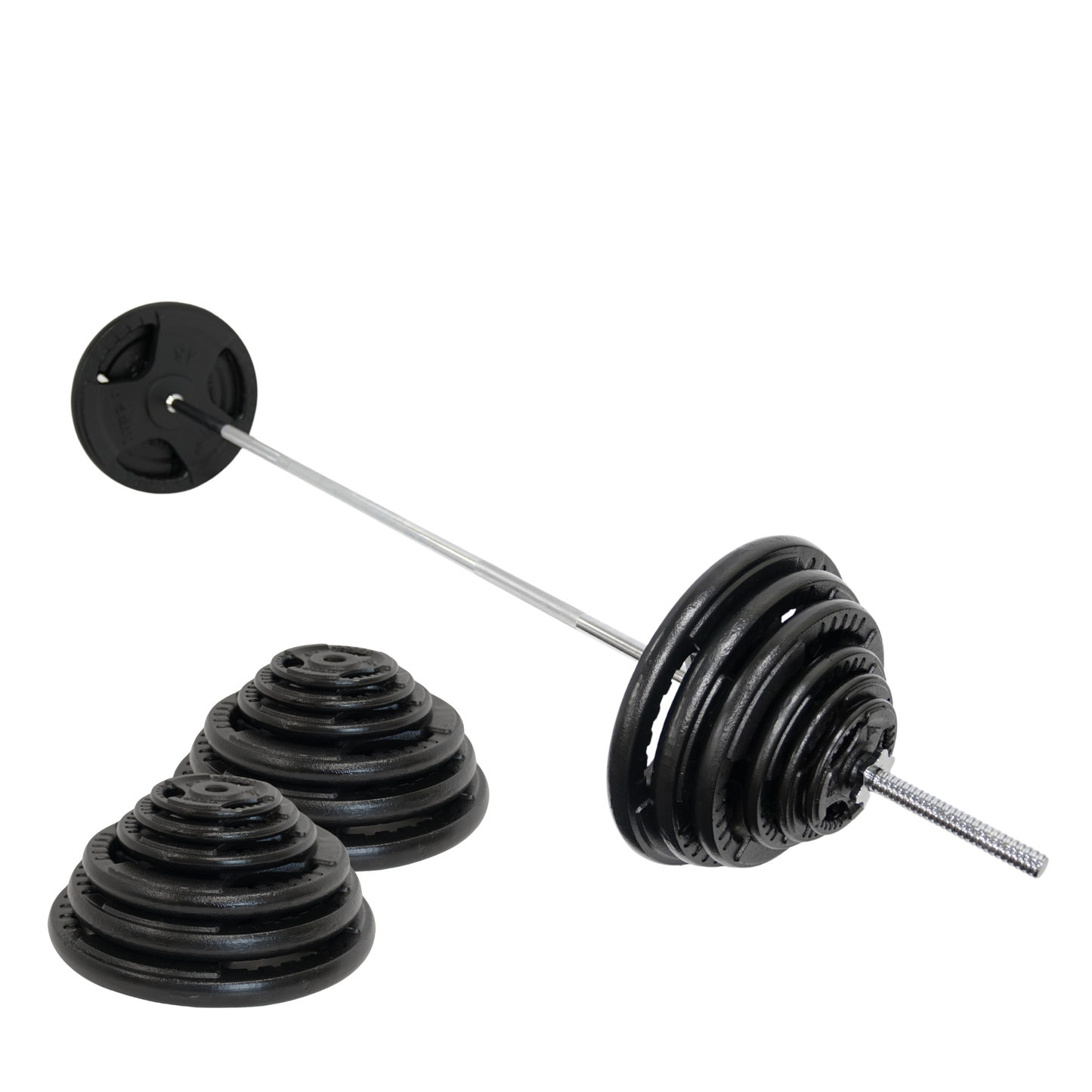Mega Fitness - Ensemble de plaques en acier standard 1" de 265 lb avec barre de 84"