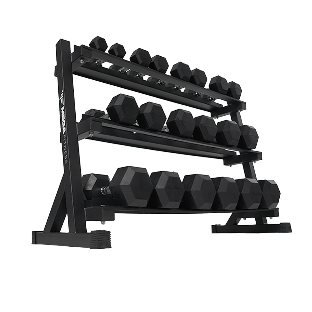 Mega Fitness Rubber Hex Dumbbells Set 5-50lbs with Stand – The