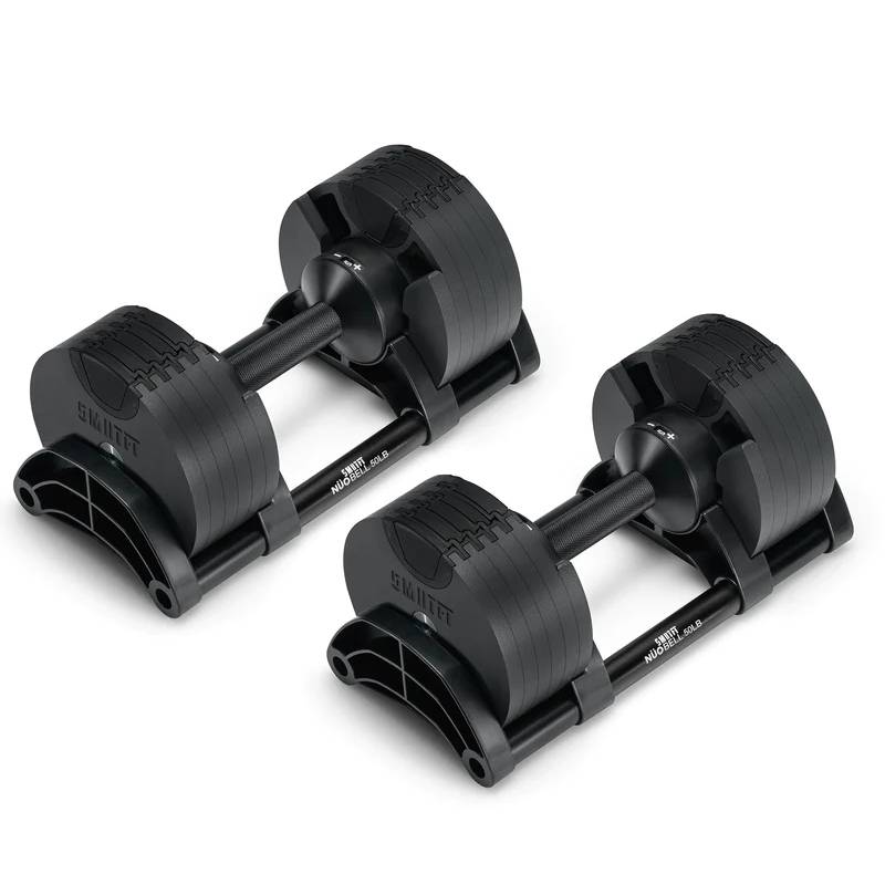 SMRTFT Nuobells - 5-50lb Adjustable Dumbbell Pair - Matte Black