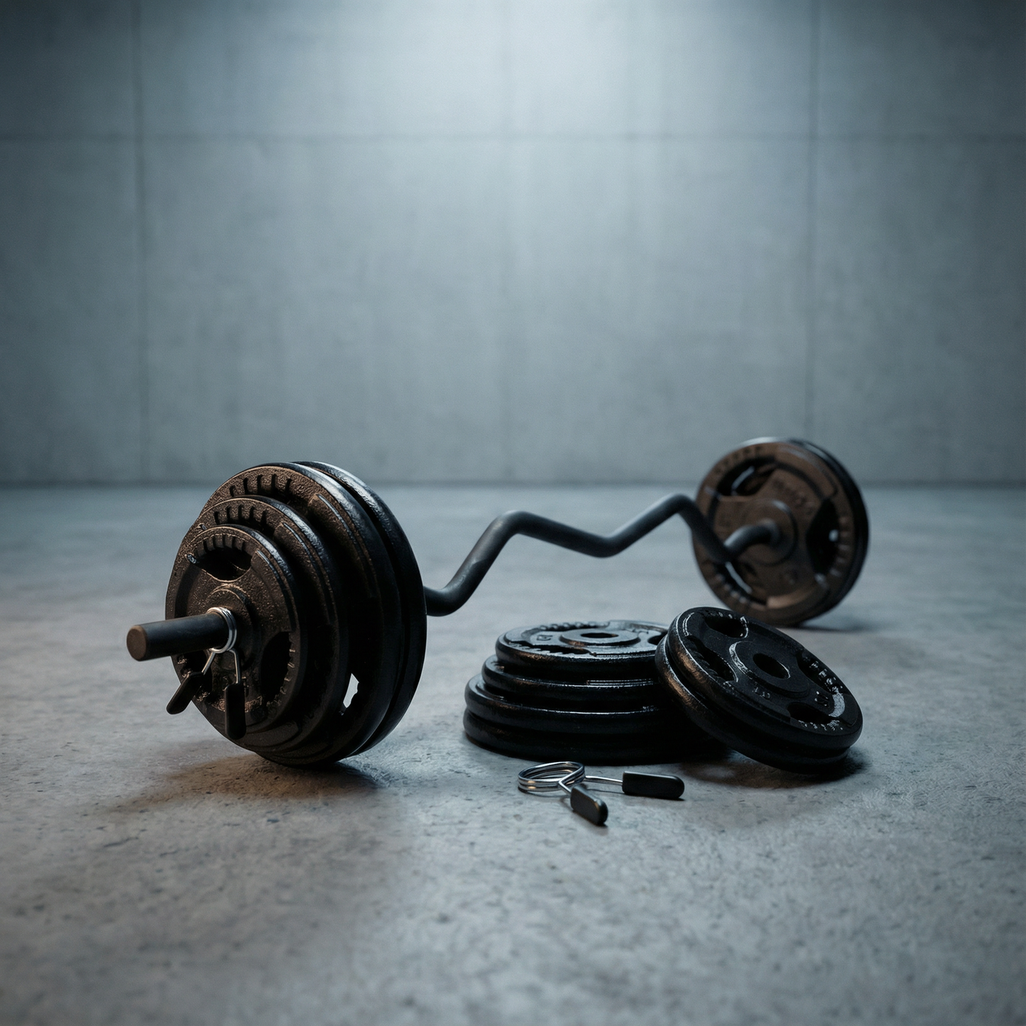 Mega Fitness - Ensemble de plaques de poids standard en acier 1" 75 lb avec barre de curl