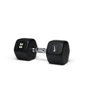 35lb black hex dumbbell with knurled handle for intermediate strength training and muscle toning exercises.