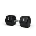 50lb black hex dumbbell with ergonomic grip designed for advanced strength training and muscle building.