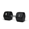 60lb black hex dumbbell with premium grip for heavyweight strength training and resistance exercises.