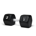 70lb black hex dumbbell with textured grip for advanced strength training and muscle building exercises.