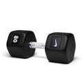 80lb black hex dumbbell with durable construction for heavy resistance training and strength development.