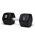 85lb black hex dumbbell with durable construction for heavy resistance training and advanced strength development.
