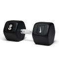 90lb black hex dumbbell with knurled handle grip for heavy strength training and muscle building exercises.