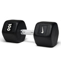 100lb black hex dumbbell with professional-grade construction for maximum strength training and powerlifting.