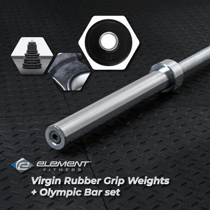 Element Fitness 300lbs Virgin Rubber Grip Olympic weight set