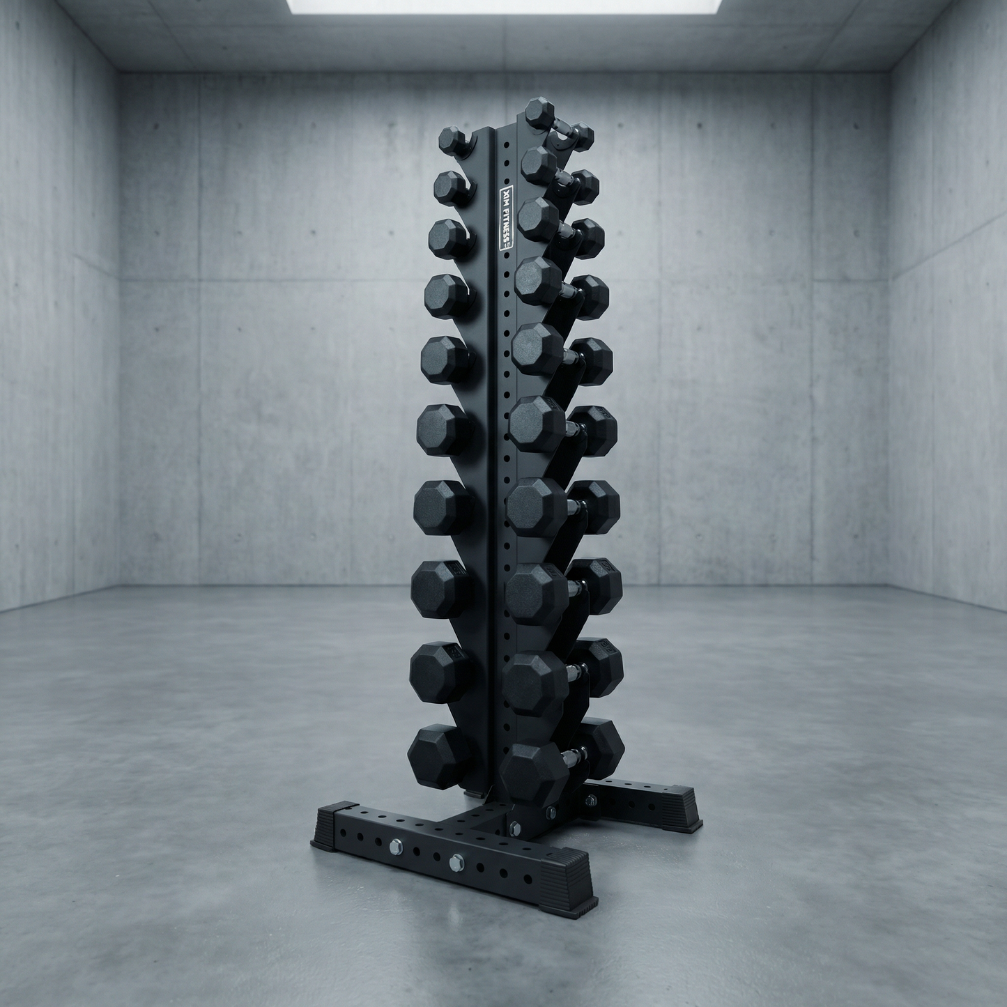 XM 10 PAIR VERTICAL RACK avec ENSEMBLE D'HALTÈRES HEXAGONALES EN CAOUTCHOUC VIERGE Element Fitness 5-50LB