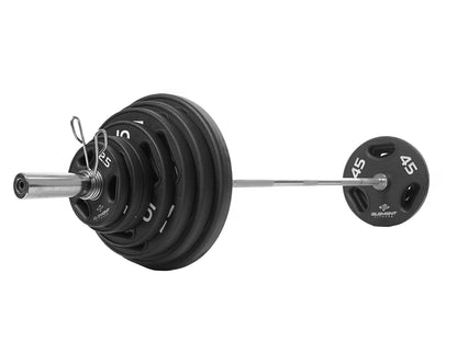 Element Fitness - 300lb Virgin Rubber Olympic Pro Plate Set with Bar Kit