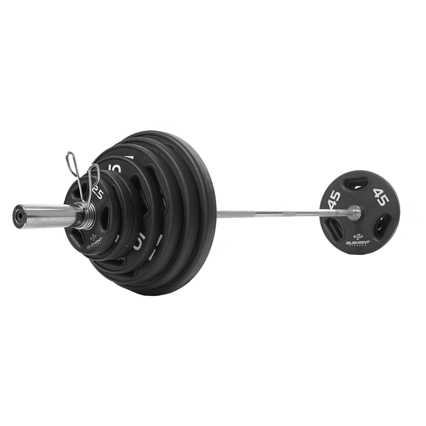 Element Fitness - 300lb Virgin Rubber Olympic Pro Plate Set with Bar Kit