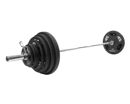 Element Fitness - 300lb Virgin Rubber Olympic Pro Plate Set with Bar Kit