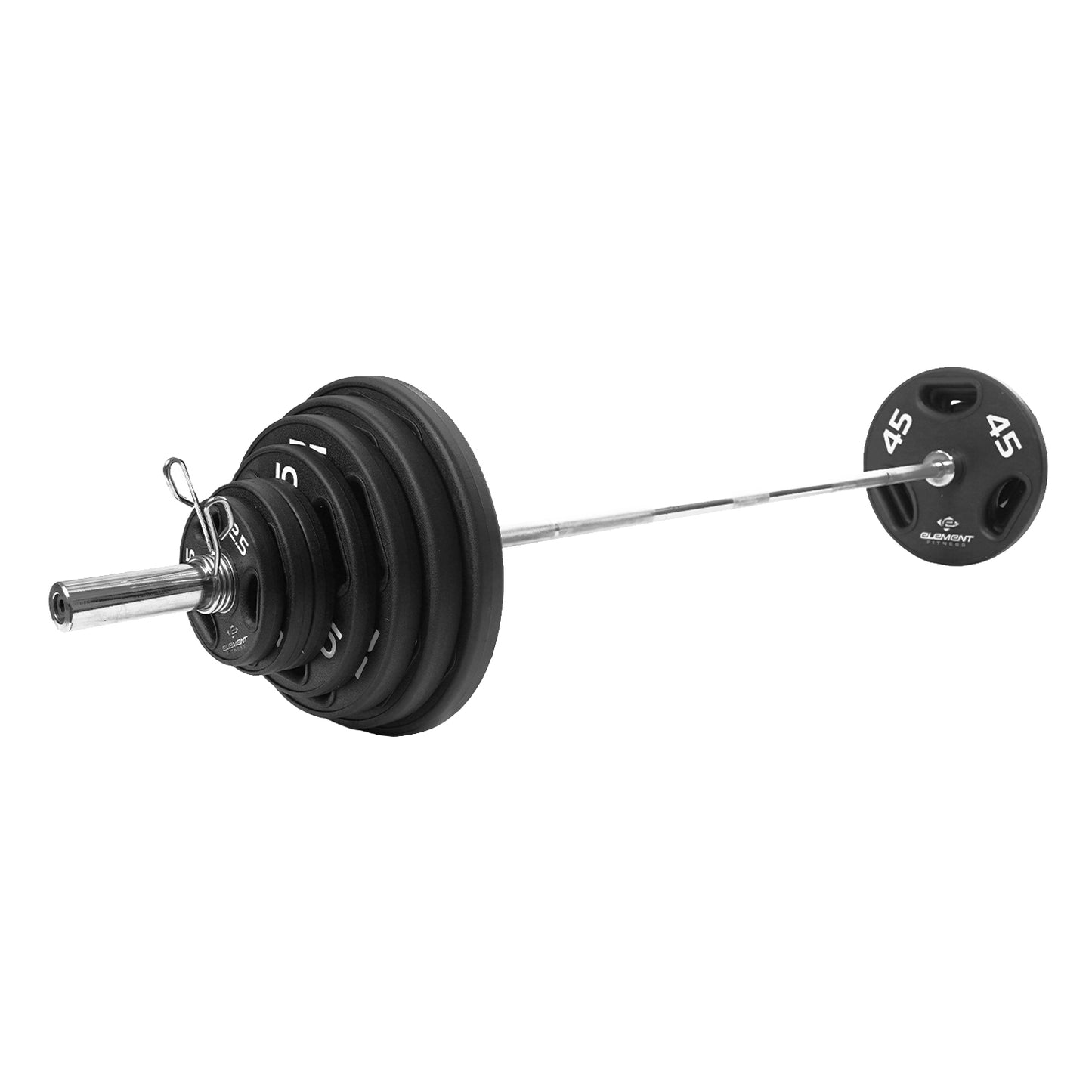 Element Fitness - 300lb Virgin Rubber Olympic Pro Plate Set with Bar Kit