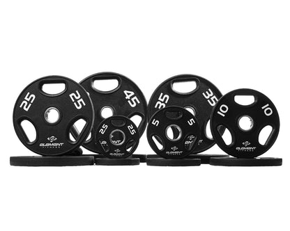 Element Fitness - 300lb Virgin Rubber Olympic Pro Plate Set with Bar Kit