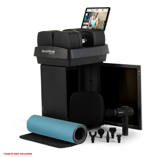 NORDICTRACK - iSELECT VOICE-CONTROLLED DUMBBELLS + STAND + MASSAGE GUN + MAT