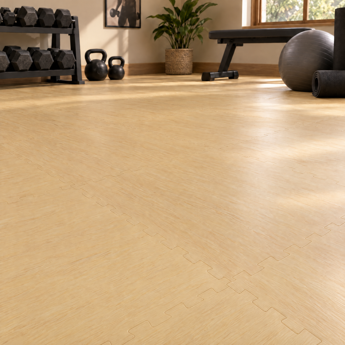Premium Natural Woodgrain Rubber Tile 8mm 19.7" × 19.7"