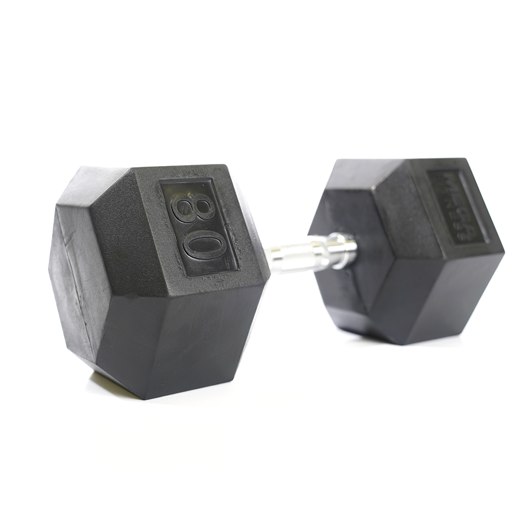 Mega Fitness - Rubber Hex Dumbbell 80lbs