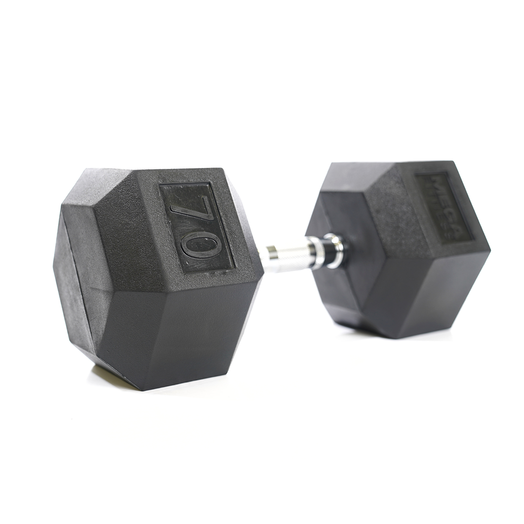 Mega Fitness - Rubber Hex Dumbbell 70lbs