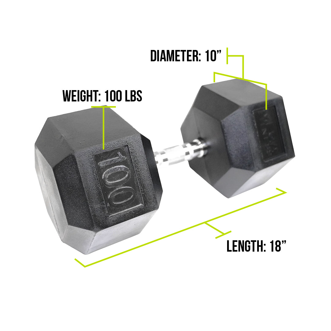 Mega Fitness - Rubber Hex Dumbbell 100lbs