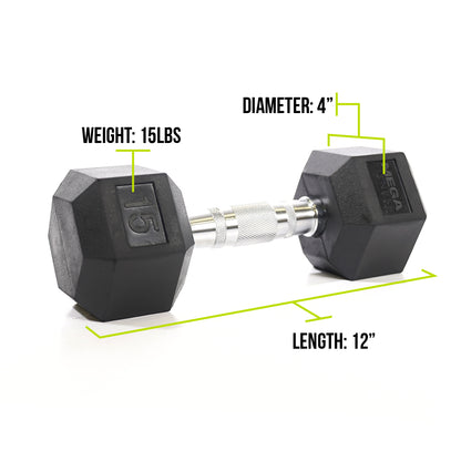 Mega Fitness - Rubber Hex Dumbbell 15lbs