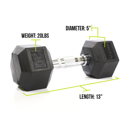 Mega Fitness - Rubber Hex Dumbbell 20lbs