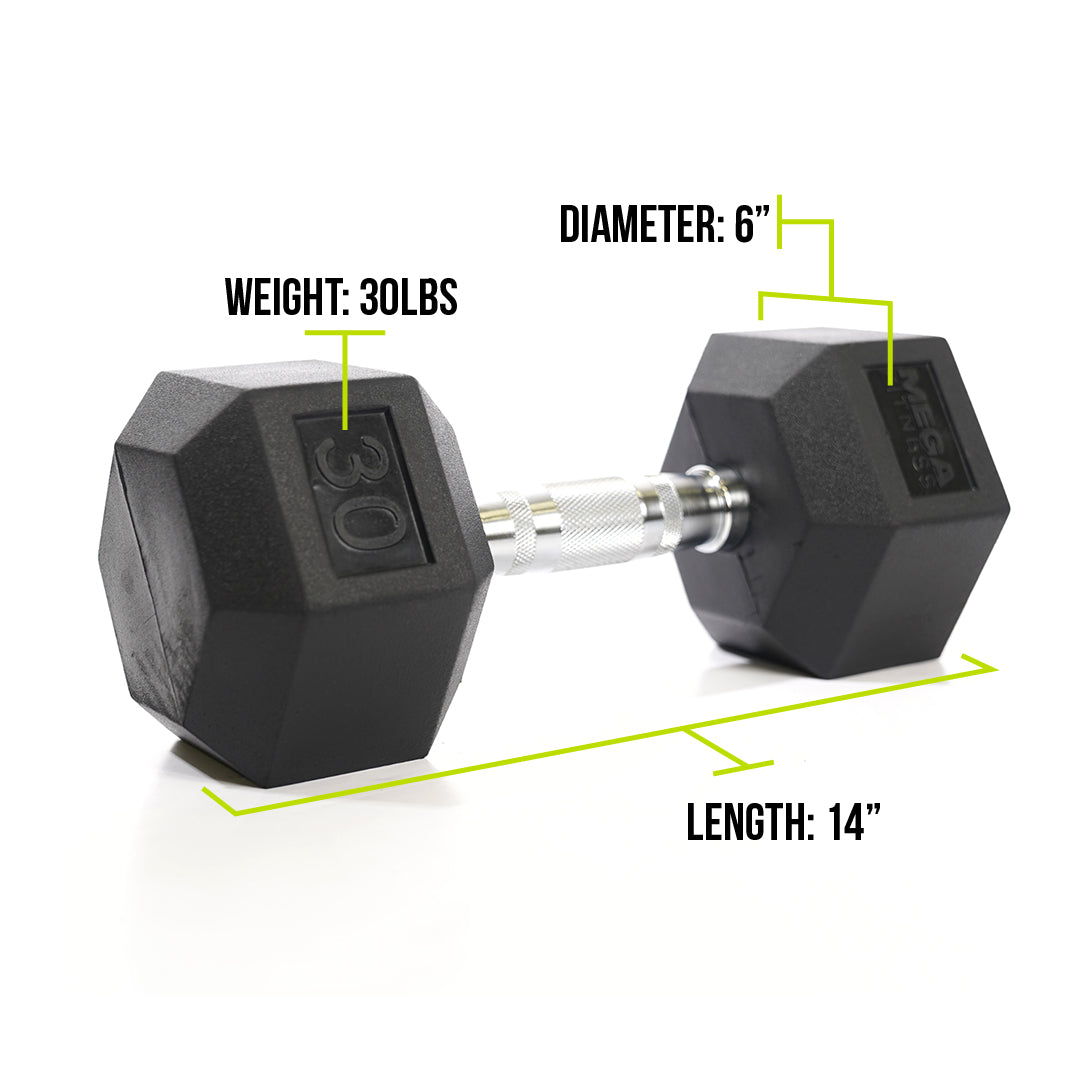 Mega Fitness - Rubber Hex Dumbbell 30lbs