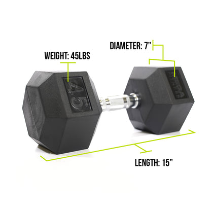 Mega Fitness - Rubber Hex Dumbbell 45lbs