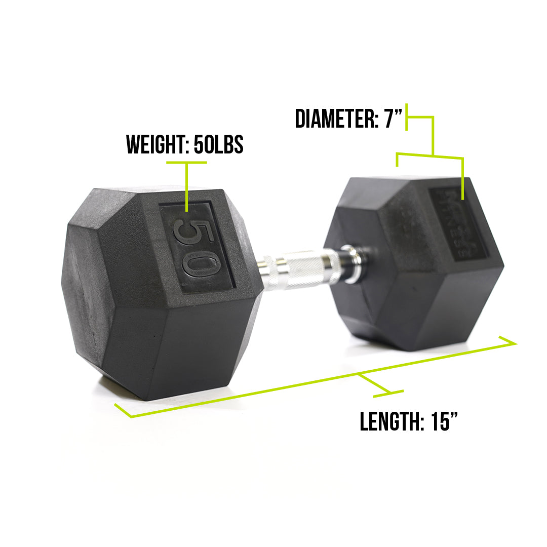 Mega Fitness - Rubber Hex Dumbbell 50lbs
