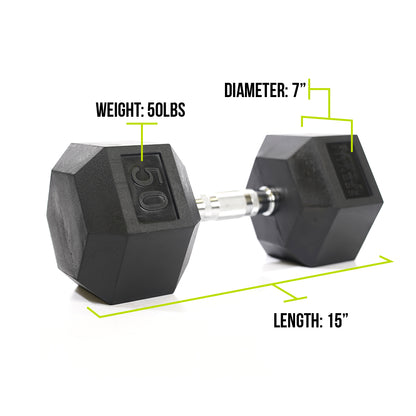 Mega Fitness - Rubber Hex Dumbbell 50lbs
