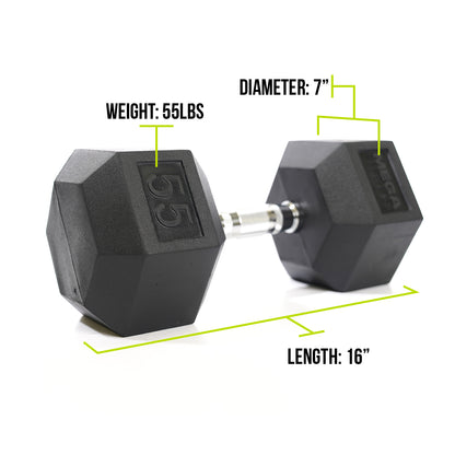 Mega Fitness - Rubber Hex Dumbbell 55lbs
